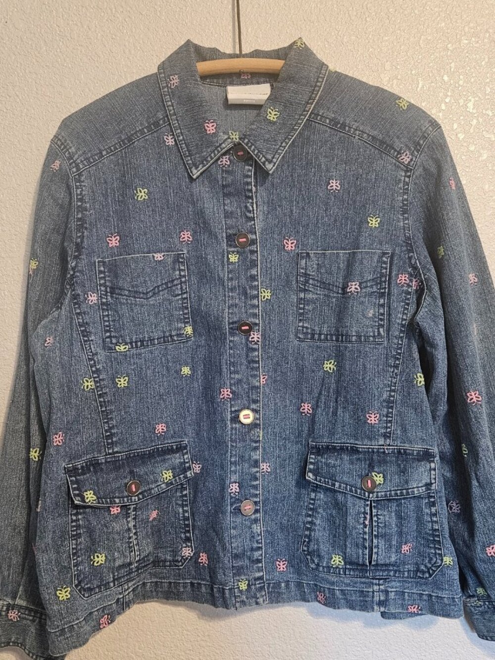 Vintage 1980's Alfred Dunner Butterfly Embroidered Denim Jacket, Size 12P